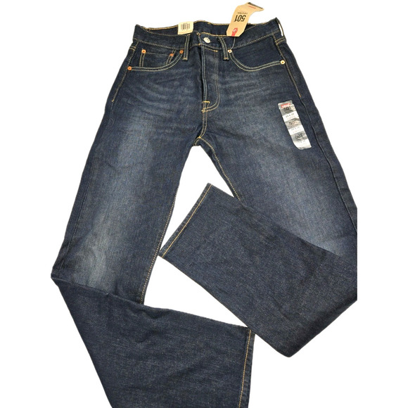 LEVI'S 501 Jeans Stretch Original Fit Straight Dark Blue Men's 29x32 NEW * - Picture 1 of 12